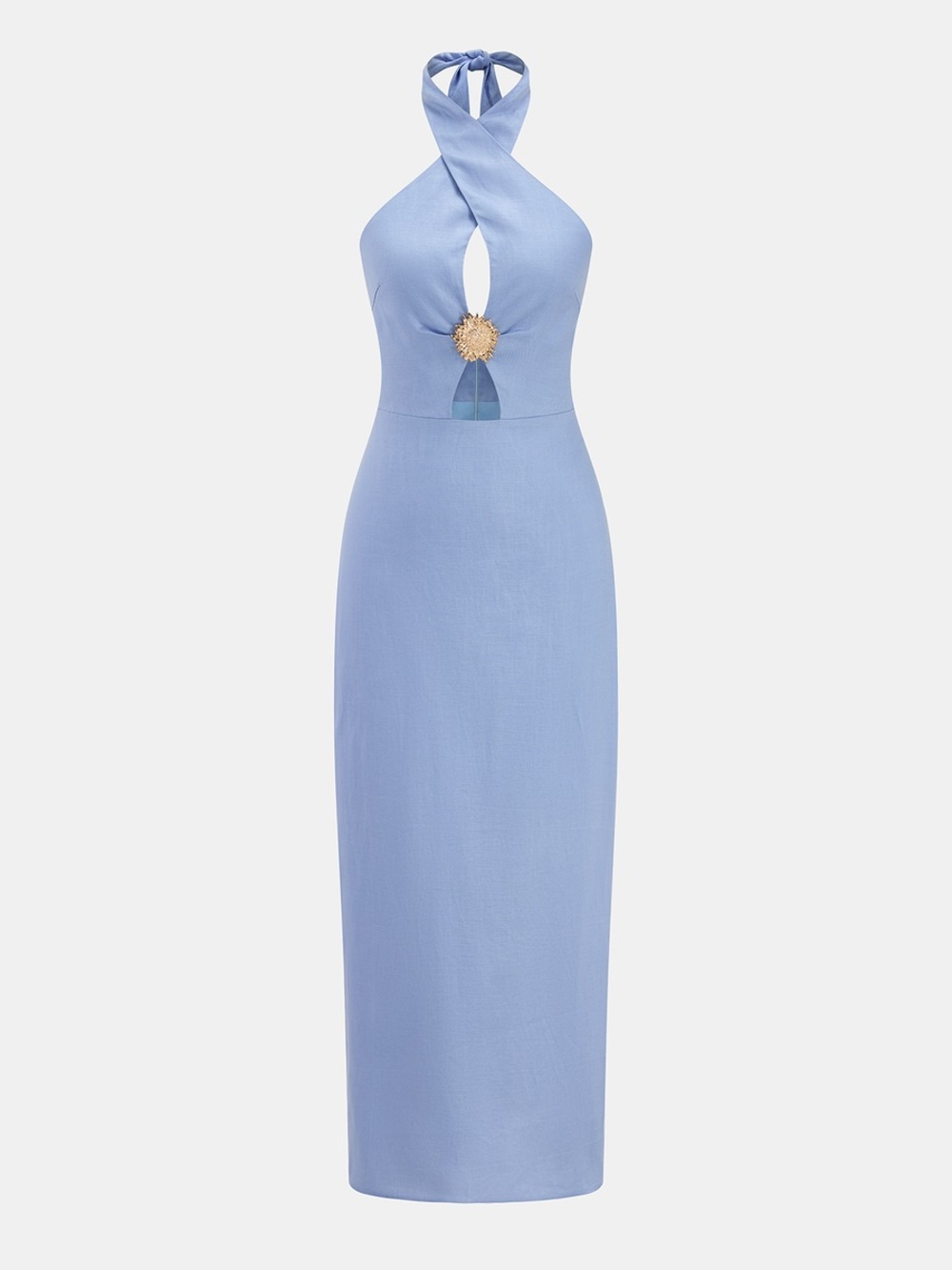 COMMENSE Halter Neck Cutout Linen Blend Midi Dress